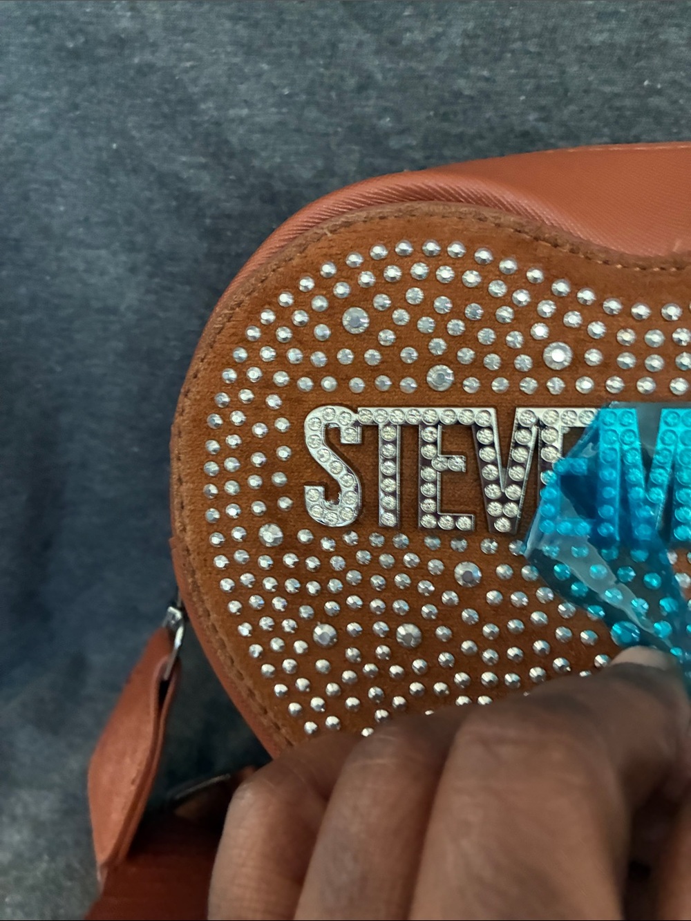 Steve Madden Brown Heart Crossbody with Turquoise Logo and Studs - Picture 3 of 5